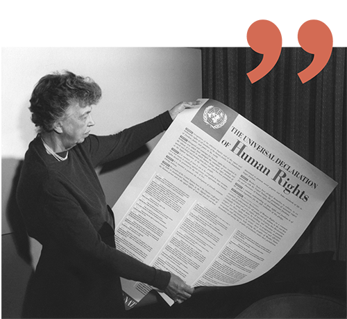 Eleanor Roosevelt Universal Declaration of Human Rights Eleanor Roosevelt holds up Universal Declaration of Human Rights
